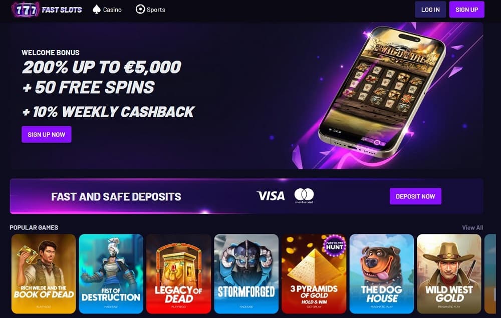 Fast Slots offshore sportsbook platform highlighting fast withdrawals and sharp odds.