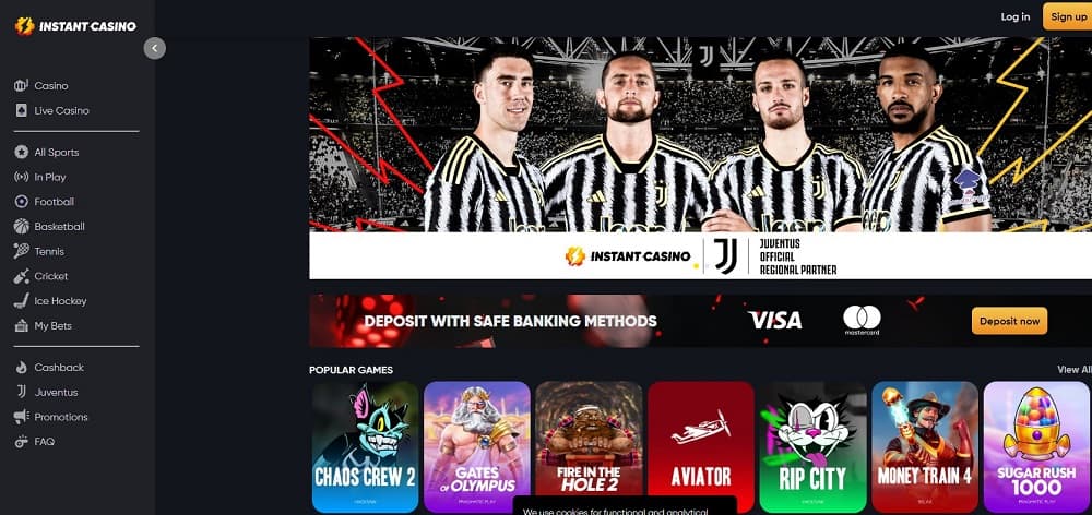 Offshore sportsbook Instant Casino logo with instant payouts and 200% crypto bonus.