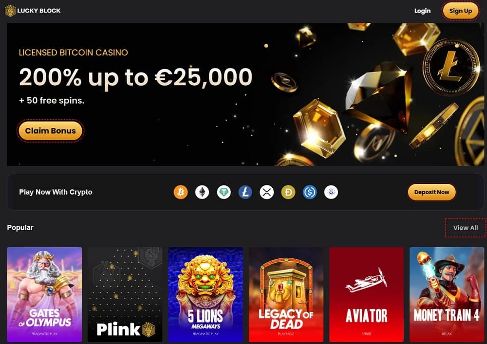 Lucky Block offshore sportsbook logo featuring anonymous signup and esports betting focus.